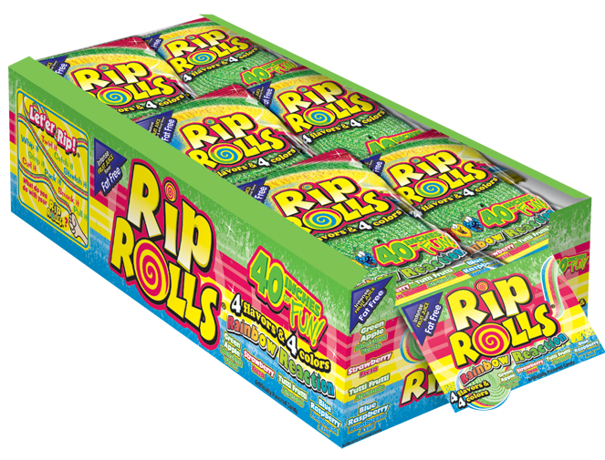 Rip Rolls Rainbow Reaction Goods Display Carton 1.4 Ounce Size - 288 Per Case.