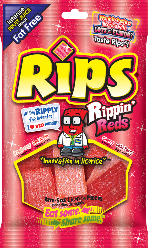 Rips Bite Size Rippin' Reds Pieces Peg Bag 4 Ounce Size - 12 Per Case.