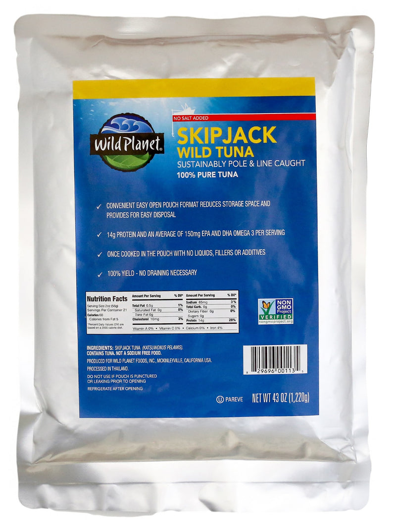 Wild Planet Foods Wild Skipjack No Salt 43 Ounce Size - 6 Per Case.