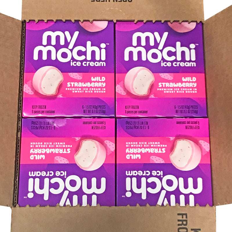 Mymochi Strawberry Mochi Ice Cream 6 Count Packs - 12 Per Case.