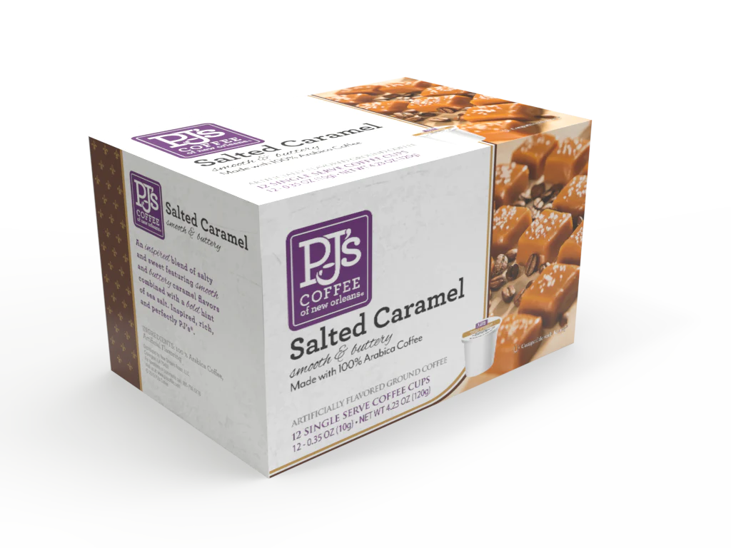 Pj's Coffee Of New Orleans Salted Caramel Single Serve Pod, 12 Each, 6 Per Case.
