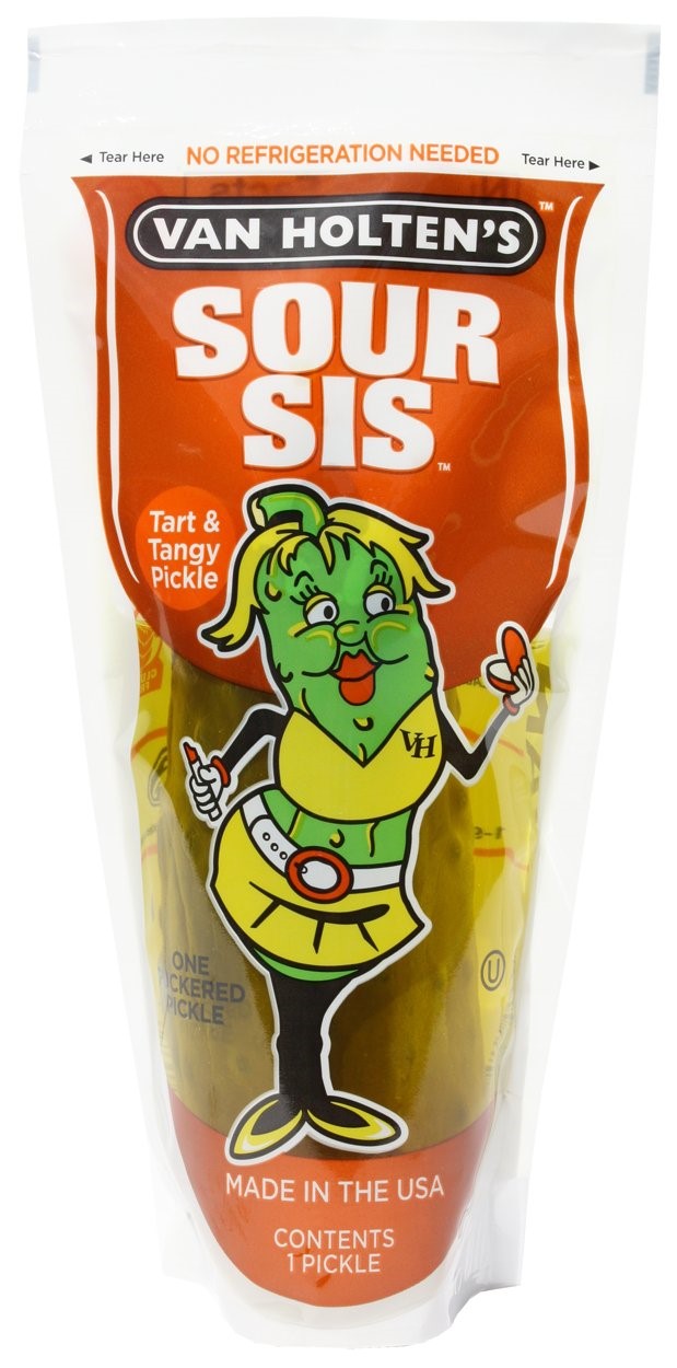 Van Holten's King Size Sour Sis Pickle Individually Packed In A Pouch 1 Each - 12 Per Case.