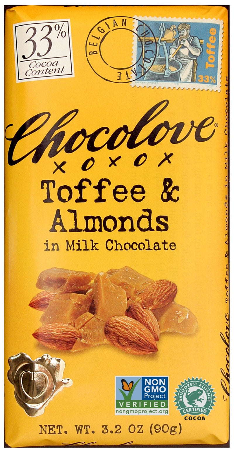 Toffee & Almonds In Milk Chocolate (Master Case) 3.2 Ounce Size - 144 Per Case.