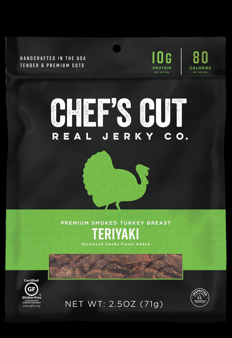 Chef's Cut Real Jerky Co Smoked Turkey Breast Teriyaki 2.5 Ounce Size - 8 Per Case.