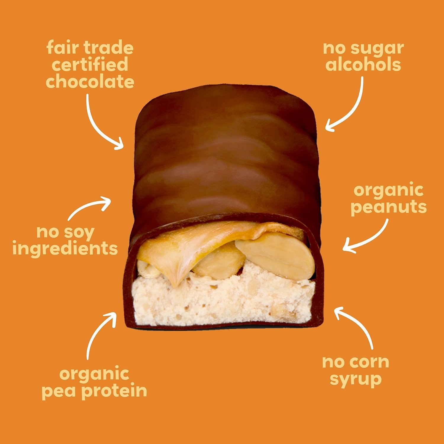 Unreal Brands Dark Chocolate Caramel Peanut Nougat Bars 3.4 Ounce Size - 6 Per Case.
