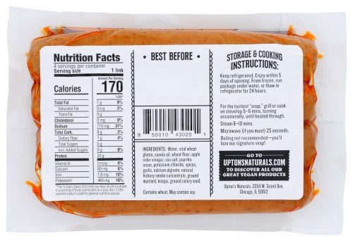 Upton's Naturals Updog Vegan Hot Dog 10 Ounce Size - 6 Per Case.