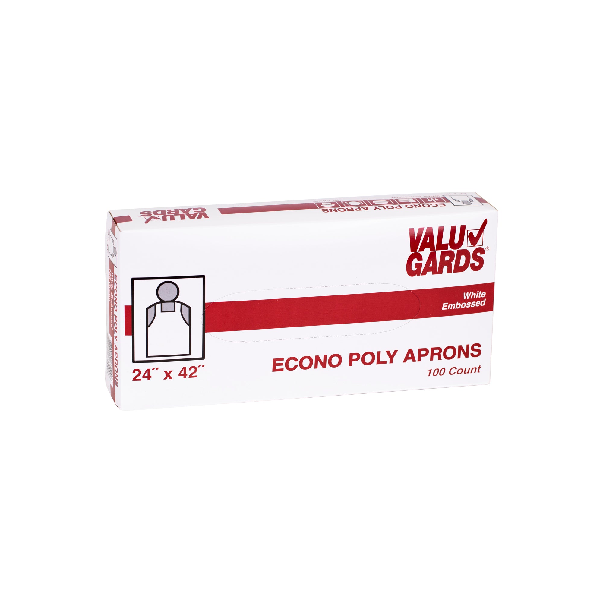 Valugards 24x42 Economy Poly Embossed White Light Duty Apron 100 Each - 10 Per Case.