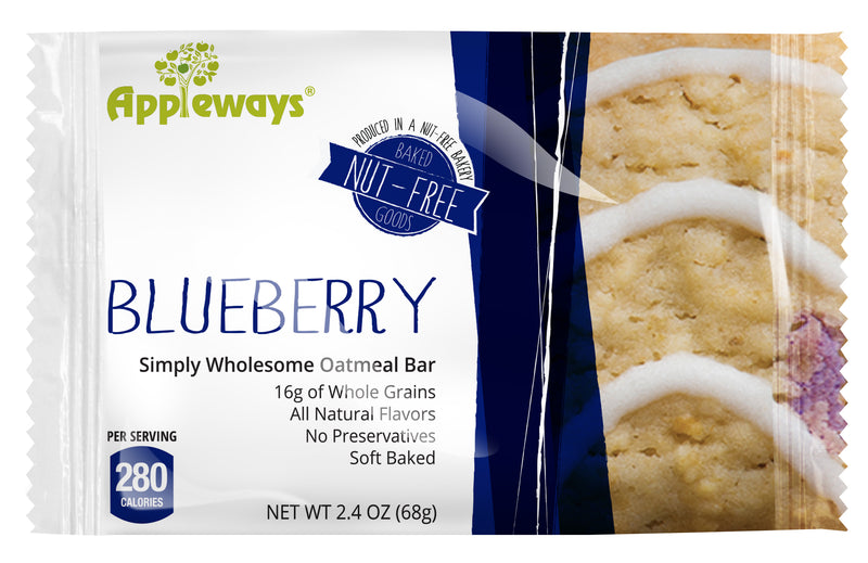 Appleways Whole Grain Soft Oatmeal Blueberry Bars Individually Wrapped 1 Count Packs - 160 Per Case.