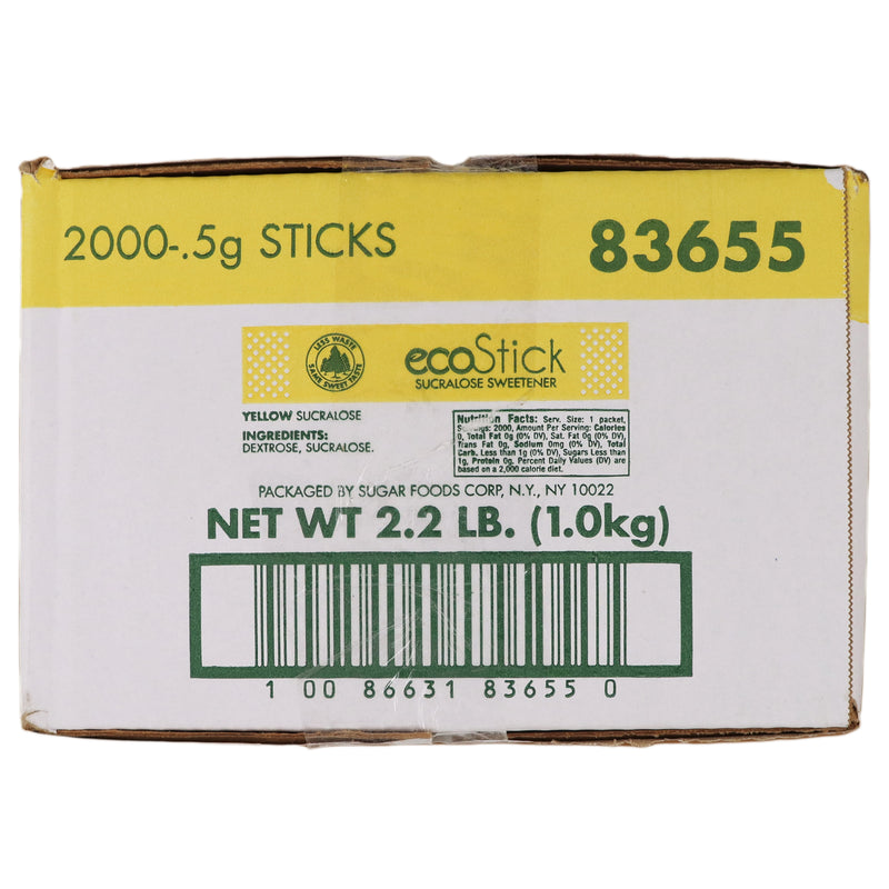 Ecostick Sugar Sweetened Sucralose Yellow Sticks 0.5 Grams Each - 2000 Per Case.