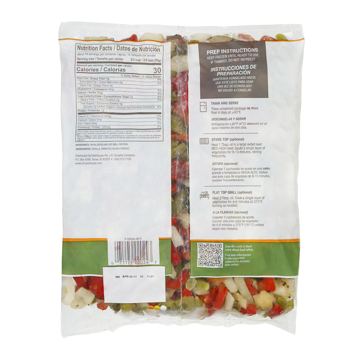 Simplot Roastworks 8" Rte Flame Roasted Unseasoned Peppers & Onions Blend 2.5 Pound Each - 6 Per Case.