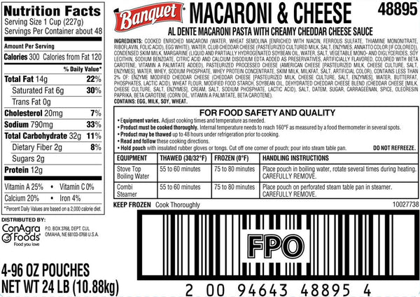 Banquet Mac N Cheese Pouch 96 Ounce Size - 4 Per Case.