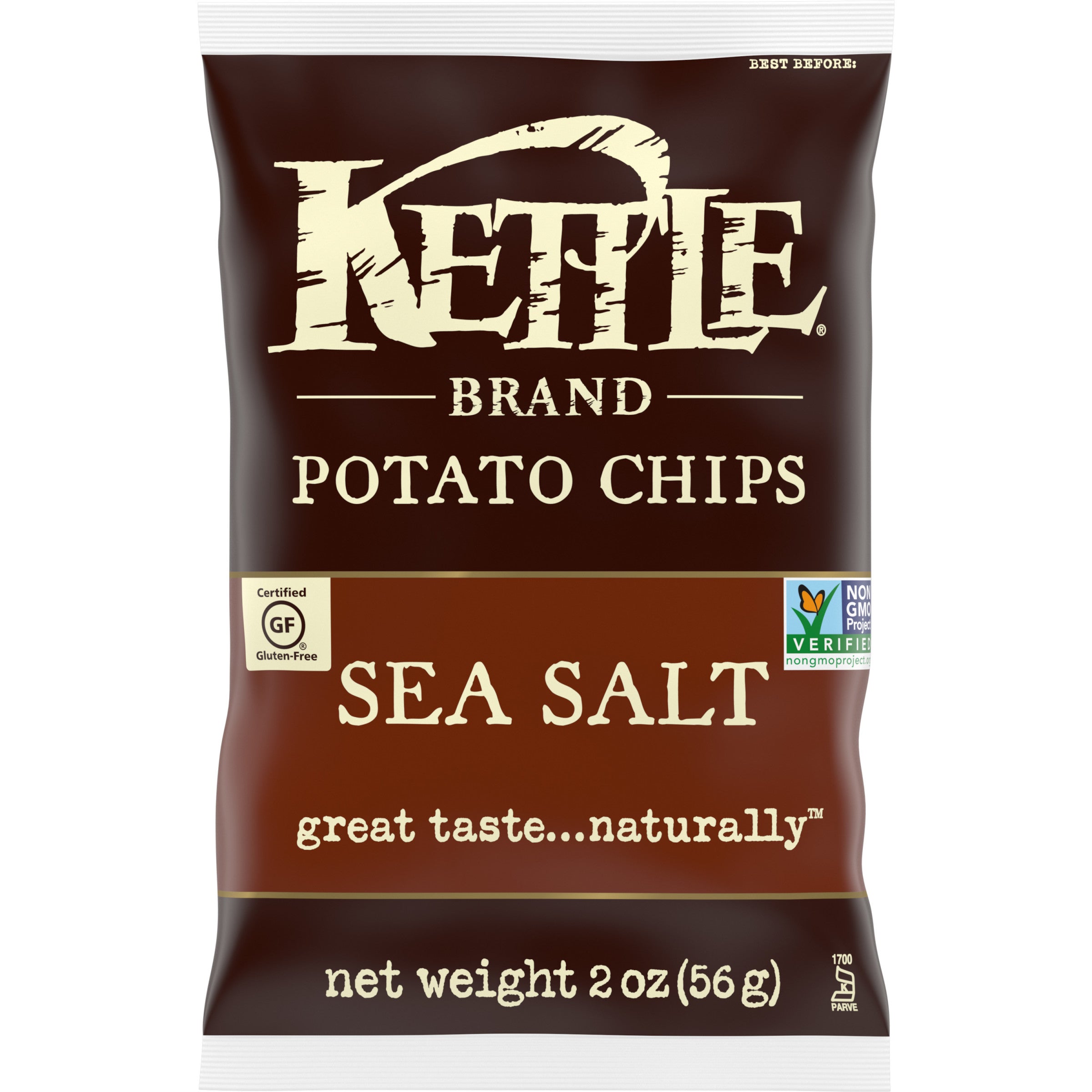 Kettle Brand Potato Chips Sea Salt Kettle Chips Snack Bag 2 Ounce Size - 6 Per Case.