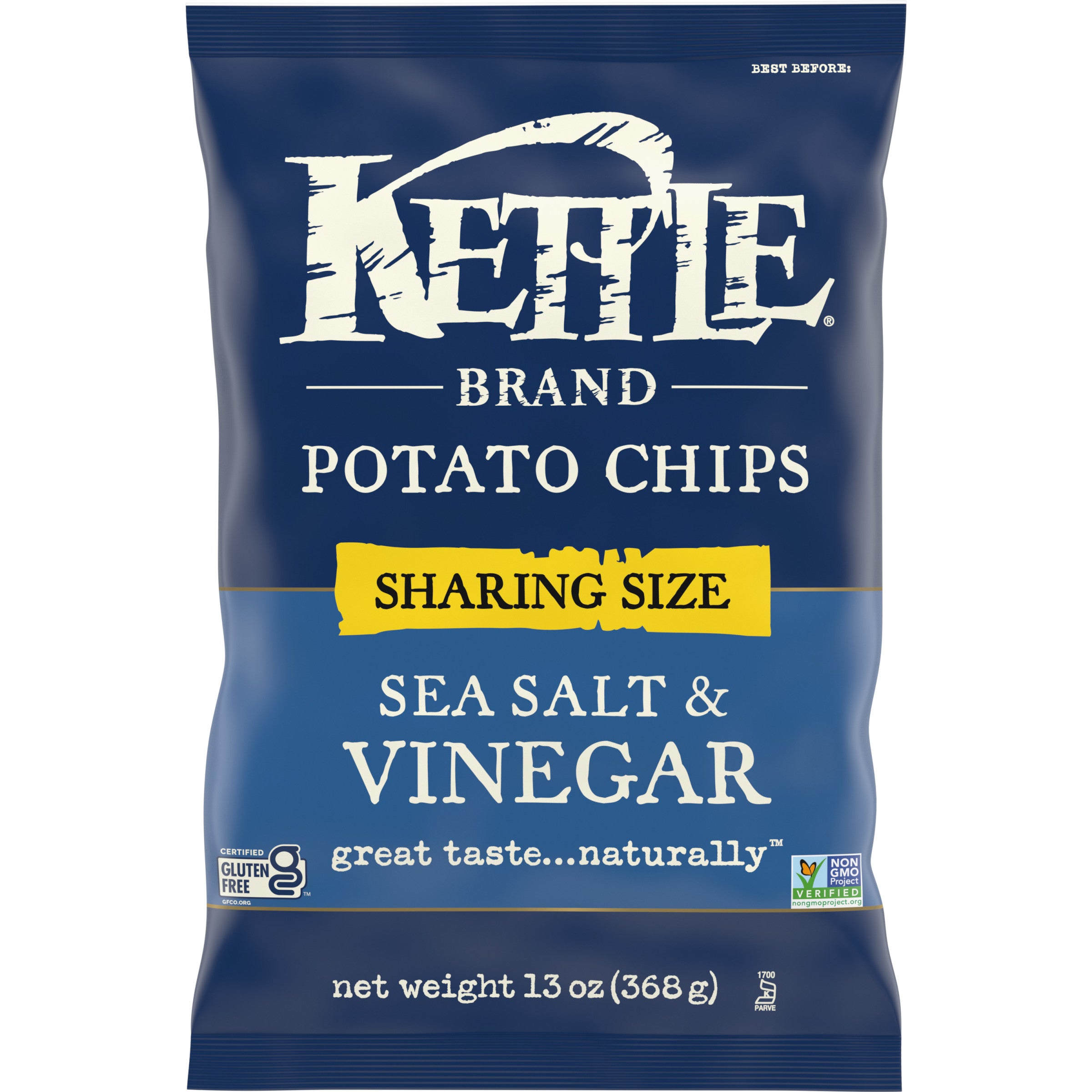Kettle Brand Potato Chips Sea Salt & Vinegarkettle Chips Sharing Size 13 Ounce Size - 9 Per Case.