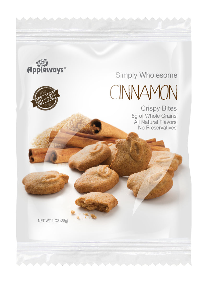 Appleways Whole Grain Cinnamon Crispybites Individually Wrapped 1 Count Packs - 108 Per Case.