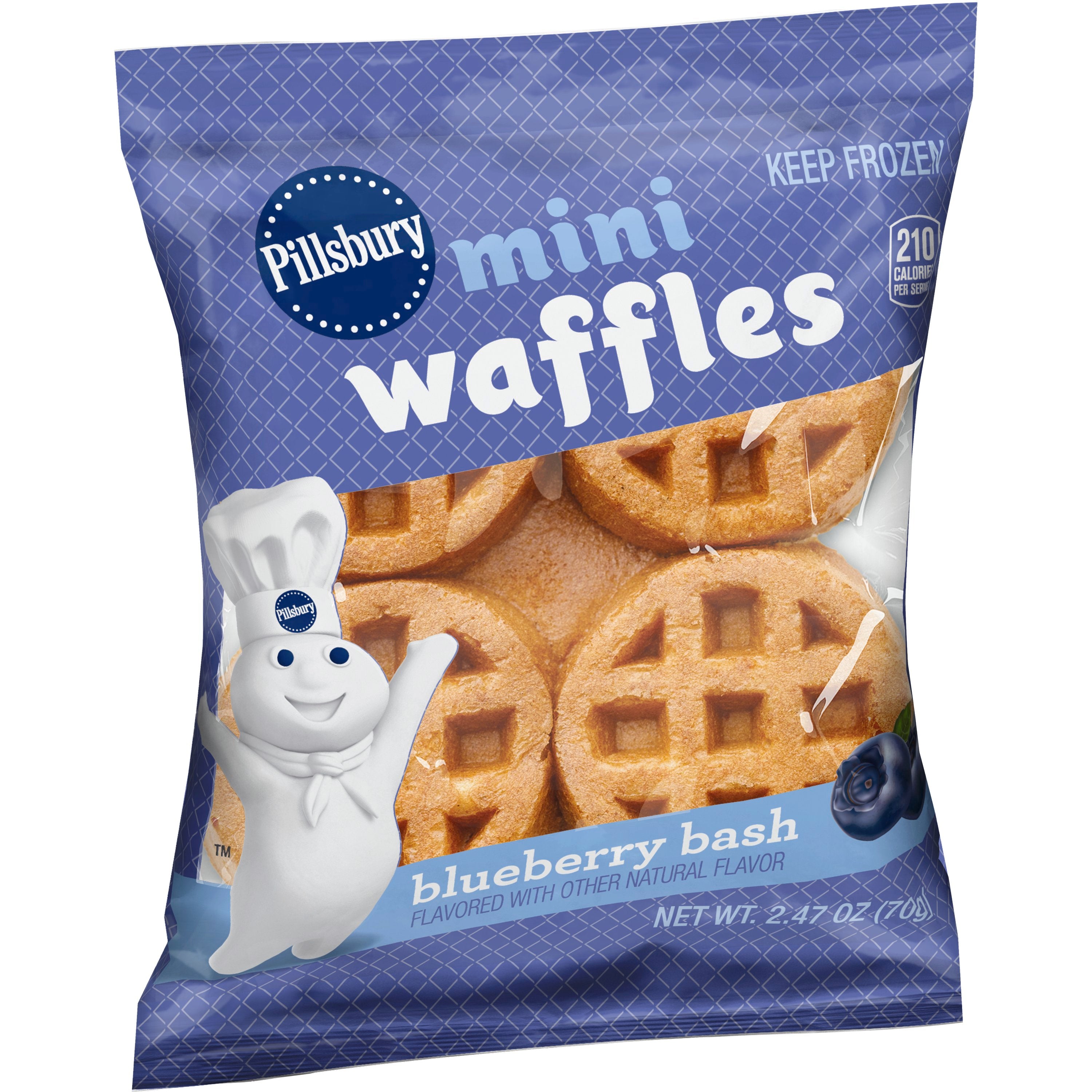 Pillsbury™ Frozen Mini Waffles Blueberry Bash™ 2.47 Ounce Size - 72 Per Case.