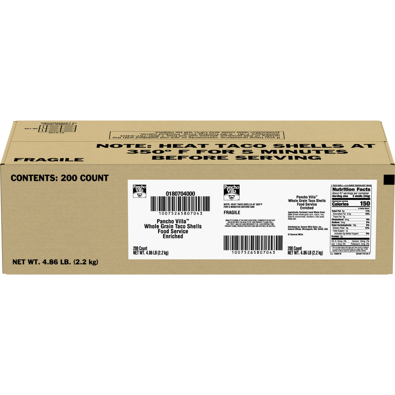 Pancho Villa™ Taco Shells Bulk Whole Grain 4.86 Pound Each - 1 Per Case.