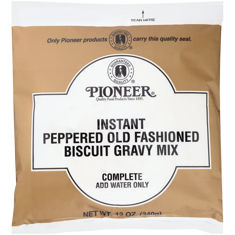 Pioneer Instant Peppered Old Fashioned Biscuit Gravy Mix 12 Ounce Size - 12 Per Case.