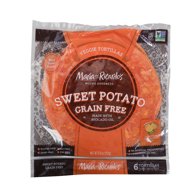 Maria & Ricardo's Veggie Sweet Potato Gluten Free Tortillas 8 Inch 6 Count Packs - 8 Per Case.