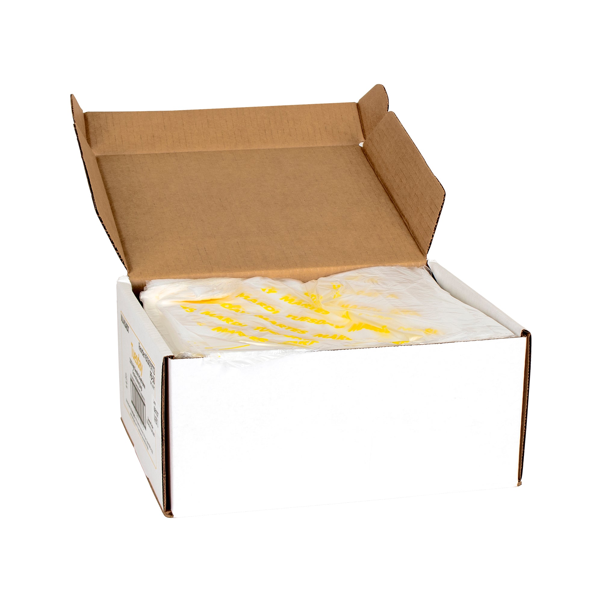 Bag High Density Saddle Preportion Bag Printed Tuesday Yellow 2000 Each - 1 Per Case.