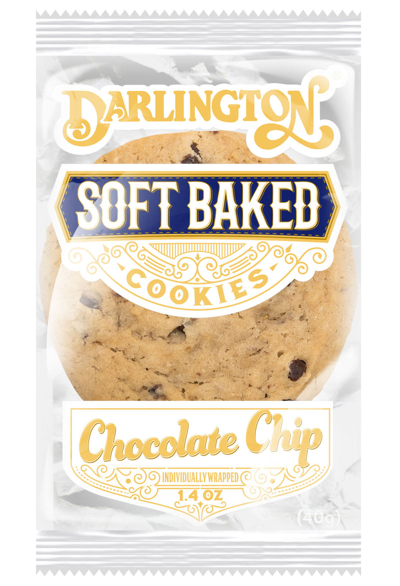 Darlington Soft Baked Chocolate Chip Cookies Individually Wrapped 1 Count Packs - 180 Per Case.