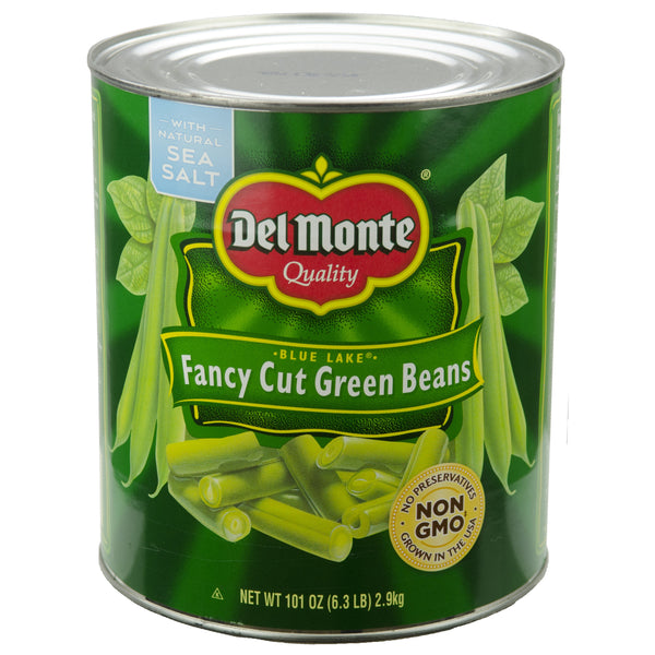 Del Monte Blue Lake Fancy Cut Green Beans Can 101 Ounce Size - 6 Per Case.