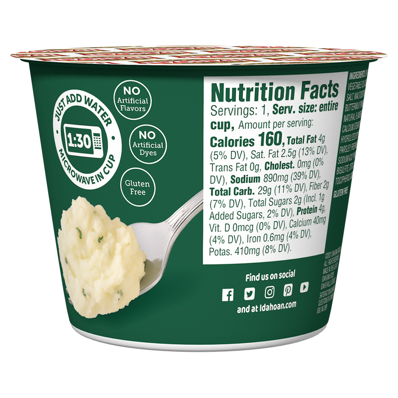 Idahoan Foods Roasted Garlic Mashed Cup 1.5 Ounce Size - 10 Per Case.