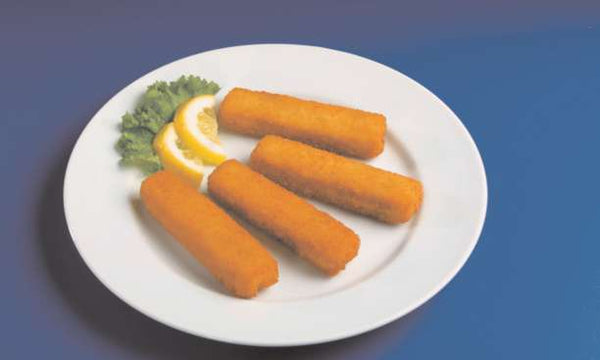 Oven Ready Breaded Cod Sticks Made With Minced Fish Kosher 5 Pound Each - 2 Per Case.
