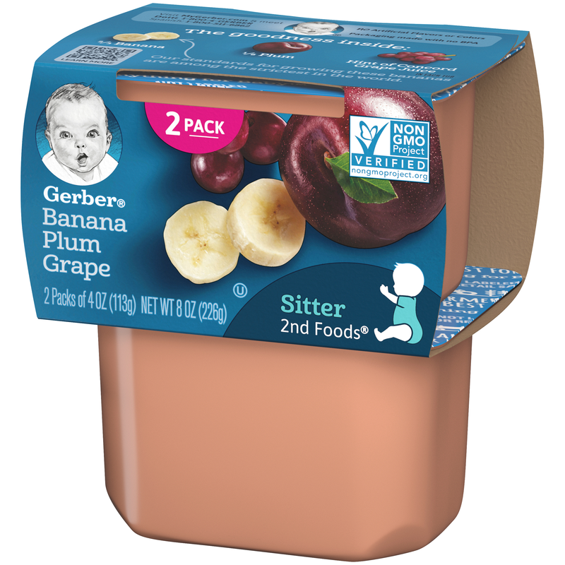(2 pack of 4 Oz) Gerber 2nd Foods Banana Plum Grape Baby Food 8 Ounce Size - 8 Per Case.
