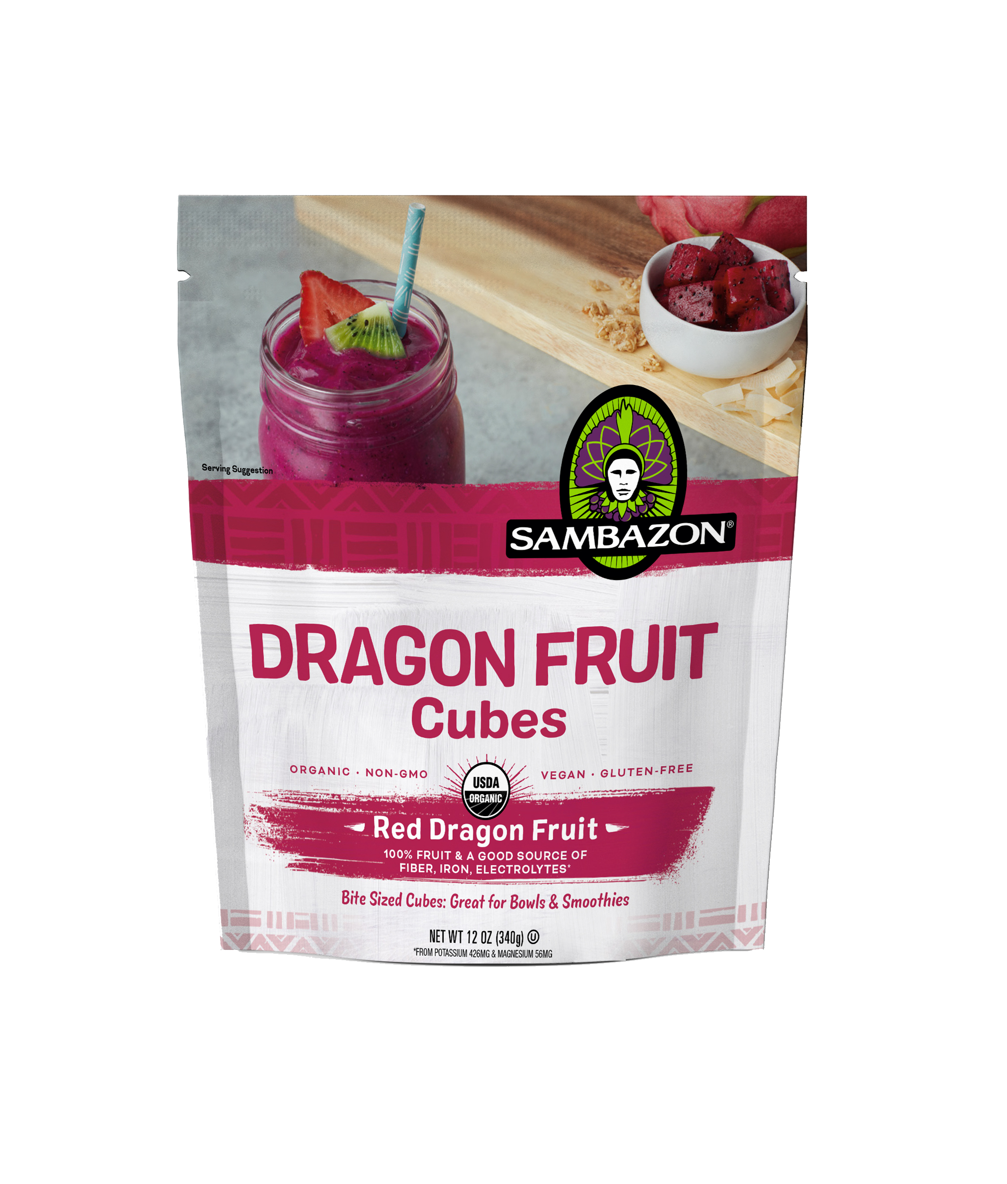 Sambazon Red Dragon Fruit Cubes, 12 Ounces - 8 Per Case.