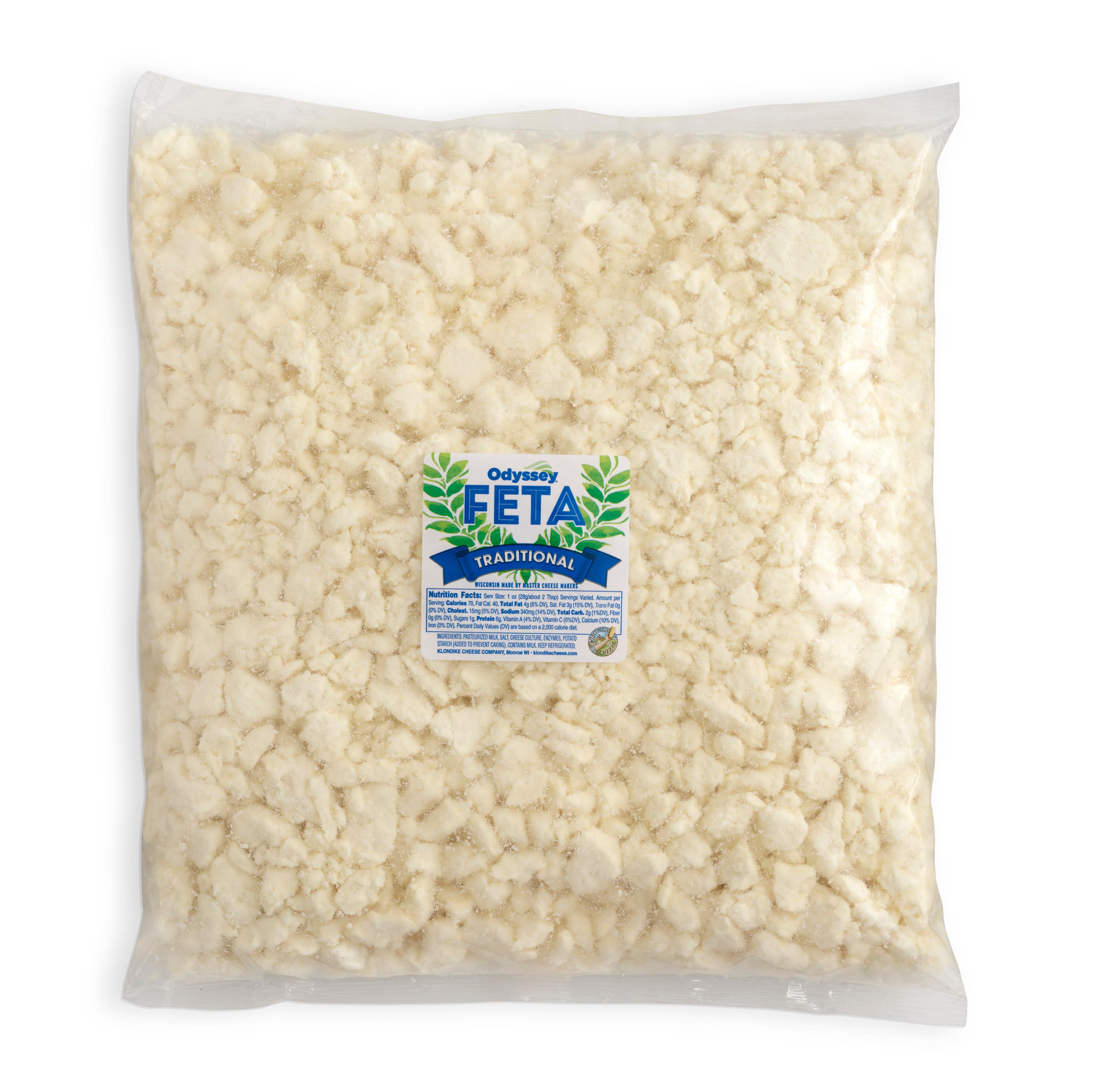 Odyssey® Traditional Crumbled Feta Cheese Bag 5 Pound Each - 4 Per Case.