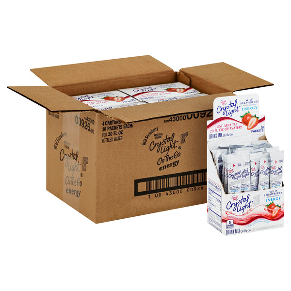 CRYSTAL LIGHT Sugar Free Energy Wild Strawberry On-the-Go Powdered Mix 30-0.13 Packets per Box 4 Boxes)