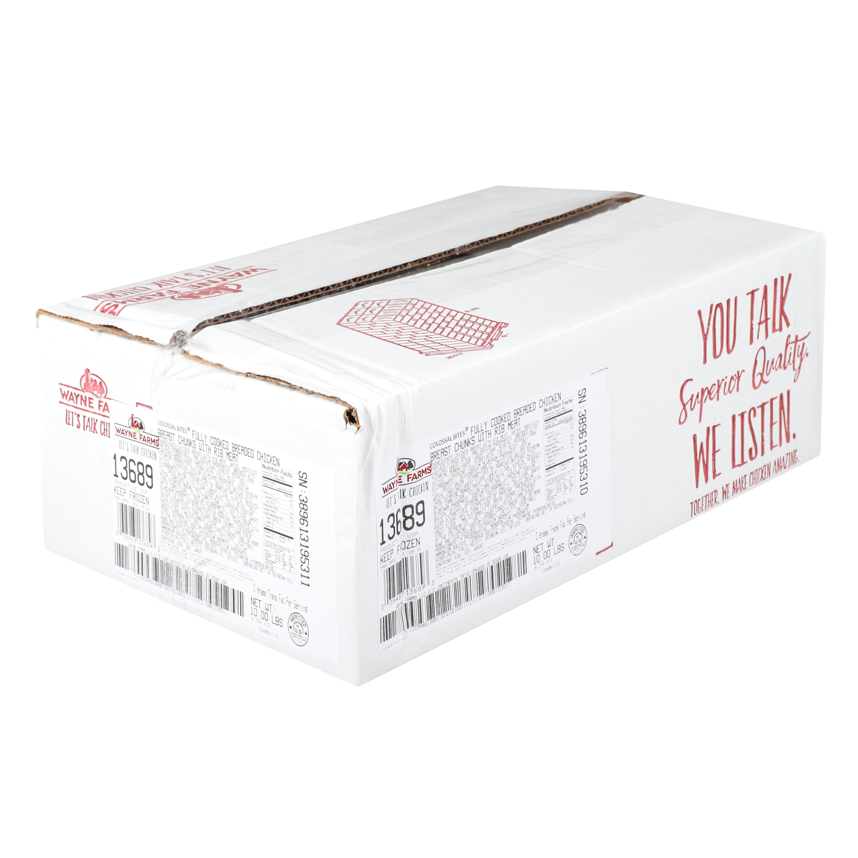 Wayne Farms Fully Cooked Colossal Bites Breaded Chicken Breast Chunks 1 Ounce, 5 Pound Each - 2 Per Case.