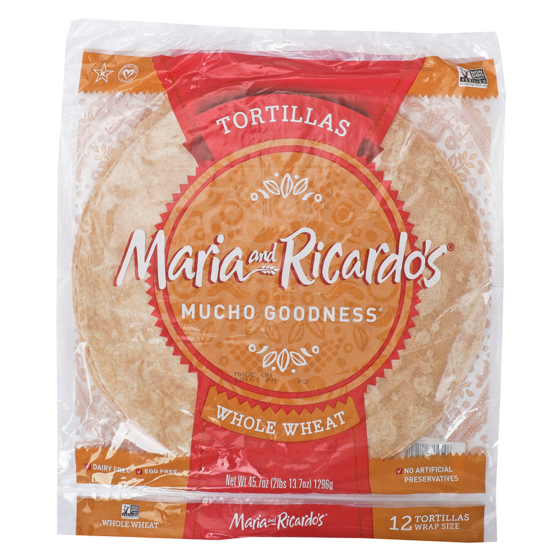 Maria & Ricardo's Whole Wheat Tortillas 12 Inch 0.238 Ounce Size - 120 Per Case.