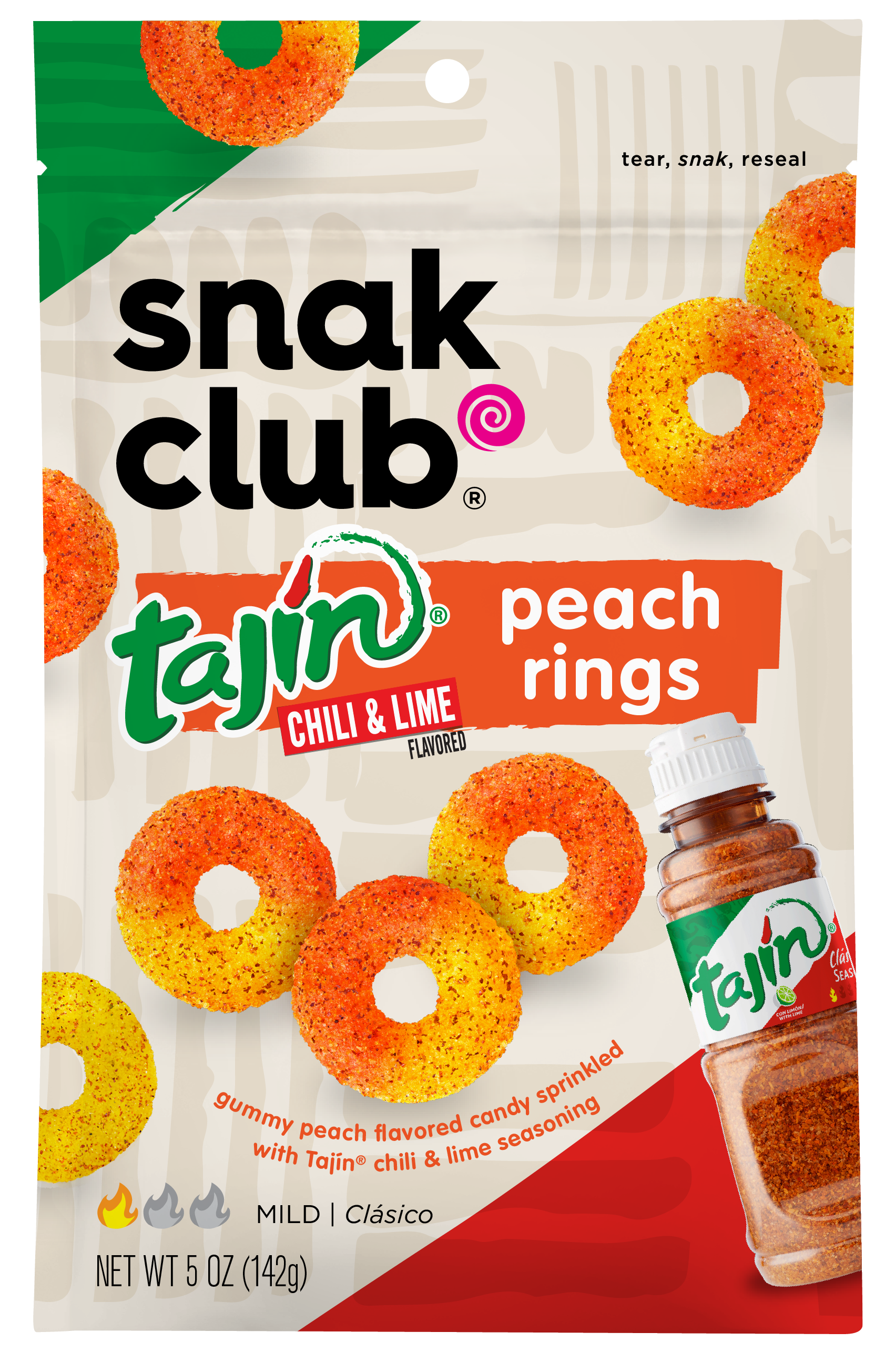 Snak Club Tajin Peach Rings 1 Each - 6 Per Case.