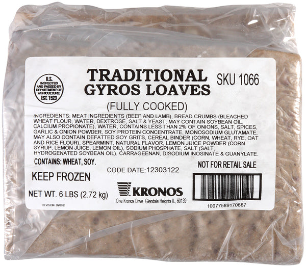 Gyro Trad Loaf Fully Cooked Fully Cooked 6 Pound Each - 4 Per Case.