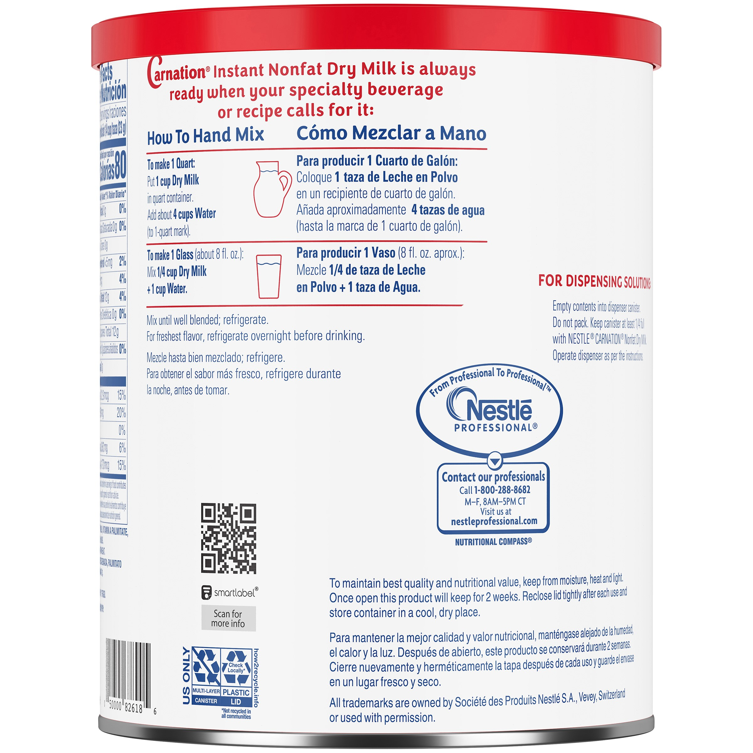 Nestle Carnation Instant Nonfat Dry Milk Canister Tray 22.75 Ounce Size - 4 Per Case.
