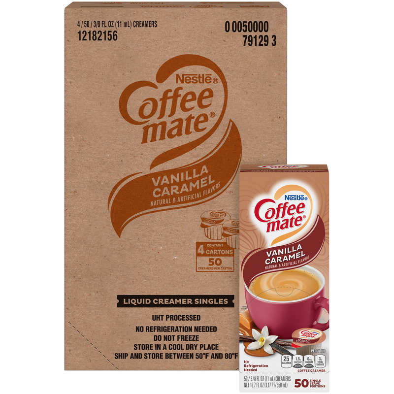 Nestle Coffee Mate Coffee Creamer Vanilla Caramel Flavor Liquid Creamer Singles 18.7 Fluid Ounce - 4 Per Case.