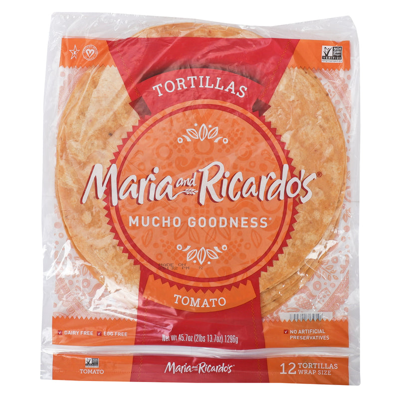 Maria & Ricardo's Tomato Flour Tortillas 12 Inch 12 Count Packs - 10 Per Case.