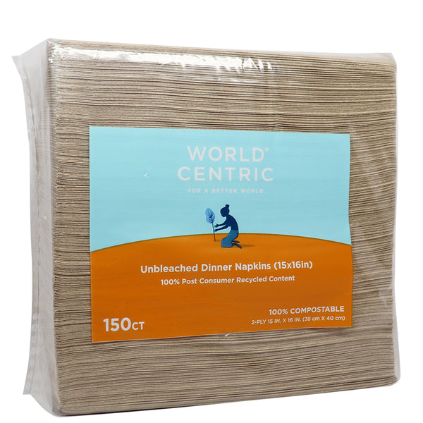 Unbleached Dinner Napkins Ply (5"x6") Post Consumer Recycled Paper Compostable 3000 Each - 1 Per Case.