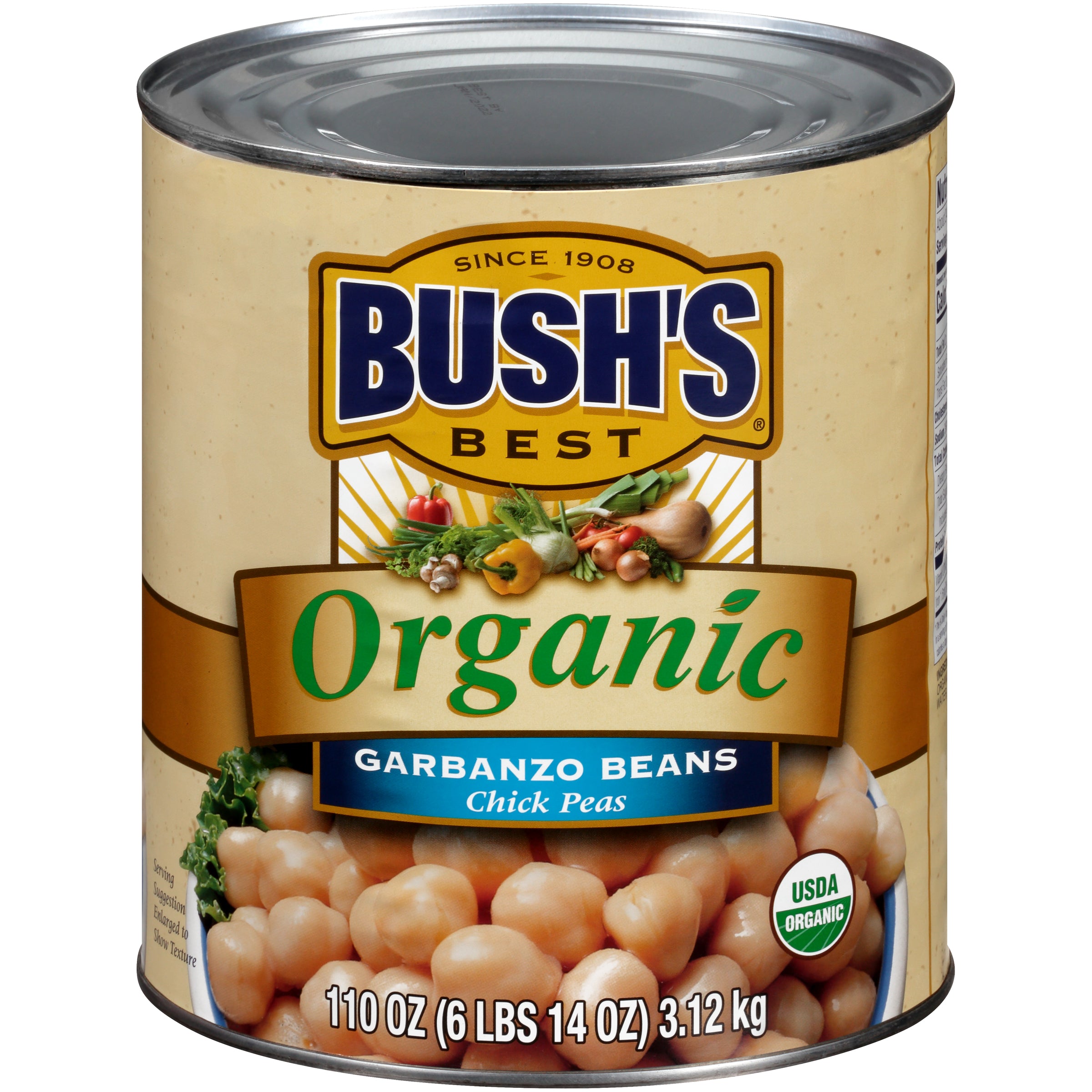 Bush's Organic Garbanzo Beans 110 Ounce Size - 6 Per Case.