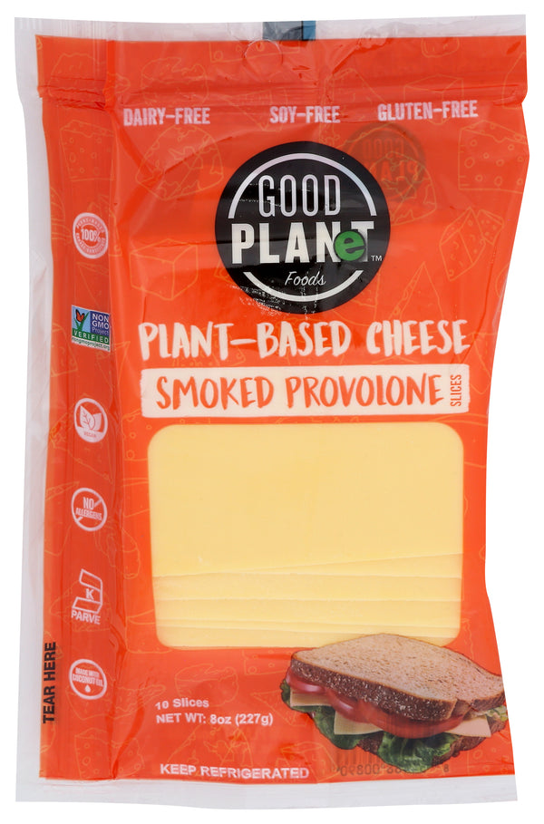 Good Planet Foods Smoked Provolone Slice Plant Based Cheese 8 Ounce Size - 7 Per Case.