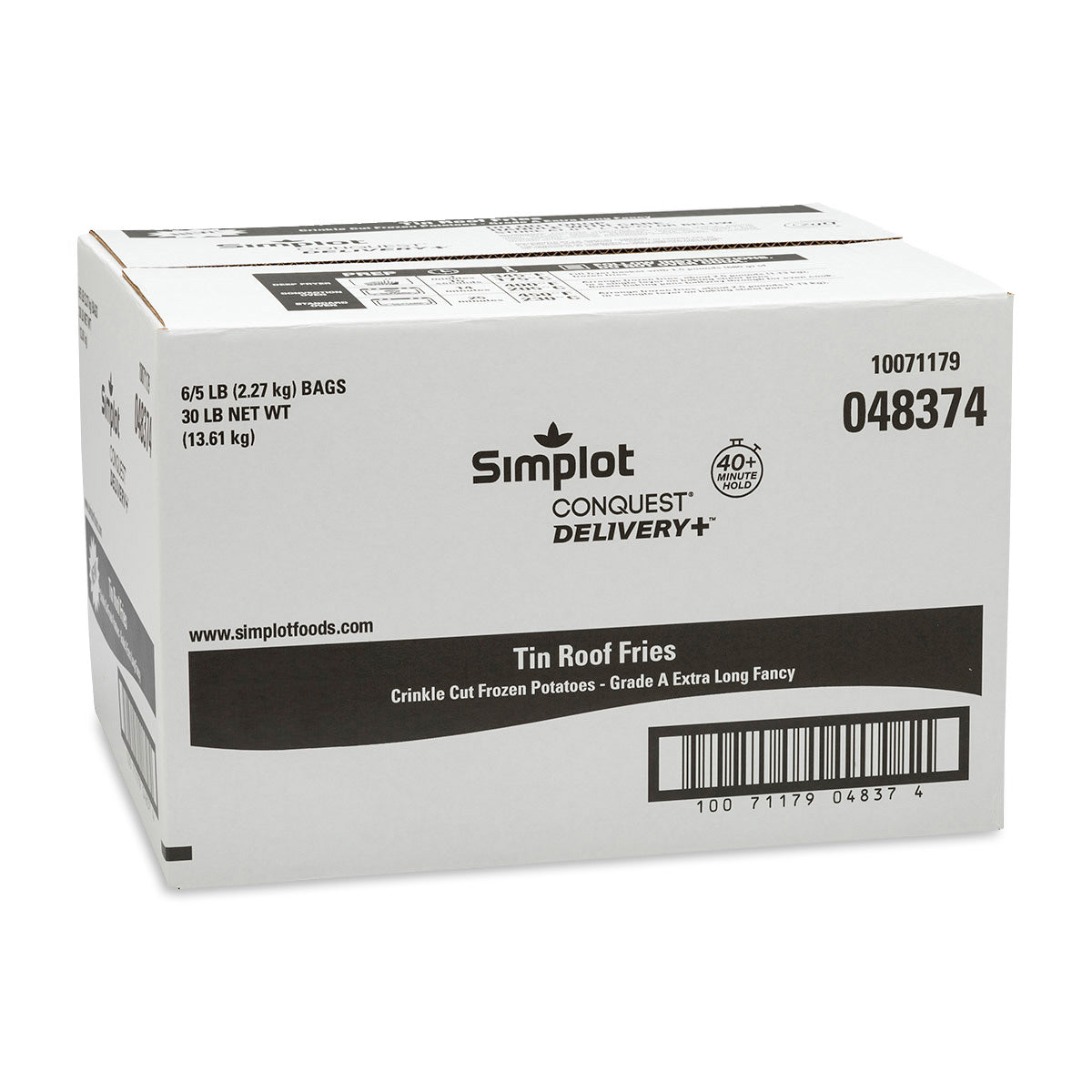Simplot Conquest Delivery 8"x4" Clear Coated Tin Roof Fries 5 Pound Each - 6 Per Case.