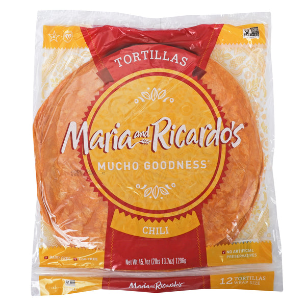 Maria & Ricardo's Chile Flour Tortillas 12 Inch 12 Count Packs - 10 Per Case.
