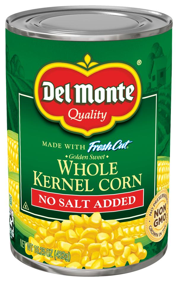 Del Monte® Fresh Cut® No Salt Added Golden Sweet Whole Kernel Corn Can 15.25 Ounce Size - 24 Per Case.