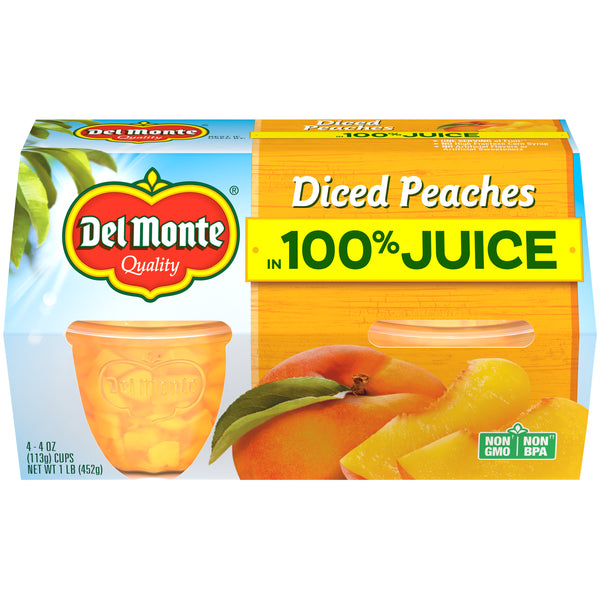 Del Monte Peaches Plastic Cup 16 Ounce Size - 6 Per Case.