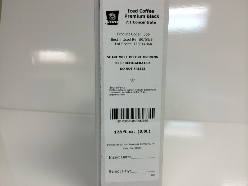 Javo Beverage Premium Black Cold Brew Coffee 1 Gallon - 1 Per Case.