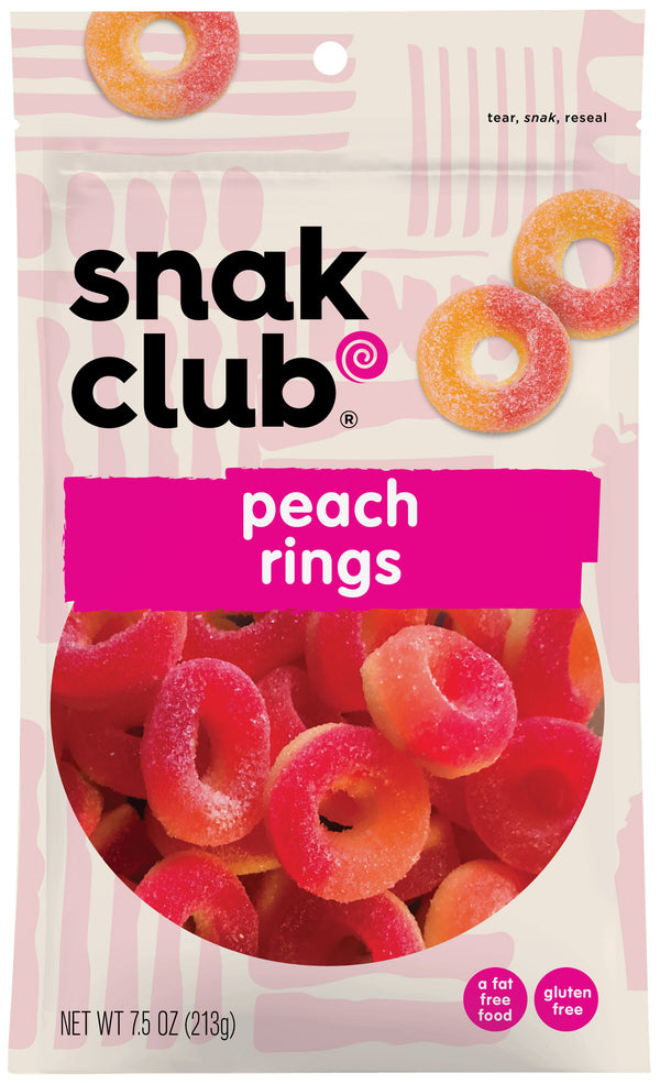 Snak Club Premium Peach Rings Pound 0.465 Pound Each - 6 Per Case.