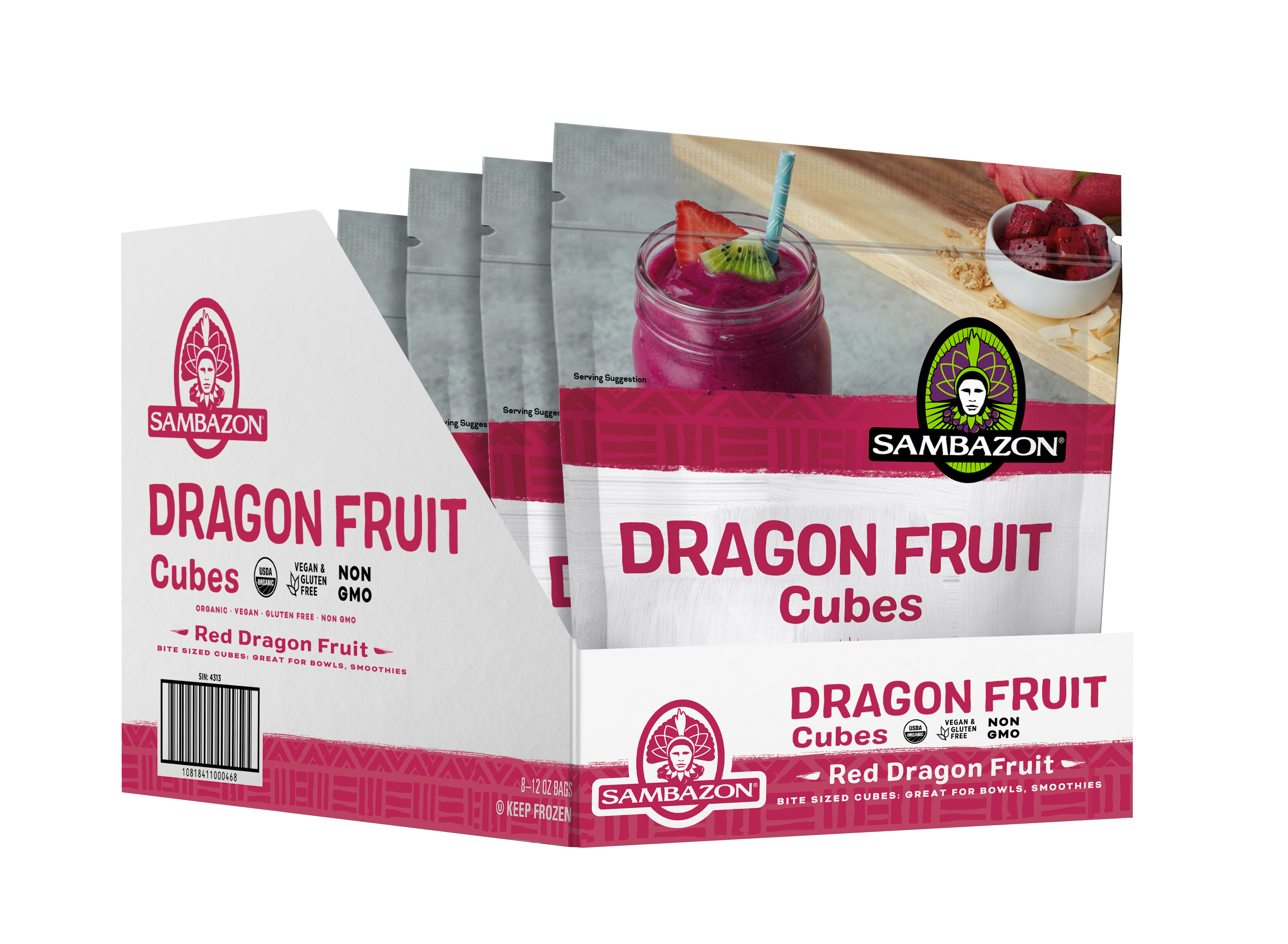 Sambazon Red Dragon Fruit Cubes, 12 Ounces - 8 Per Case.
