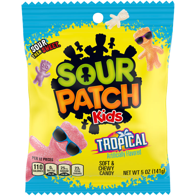 Sour Patch Kids Soft Candy Tropical Fat Freez 5 Ounce Size - 12 Per Case.