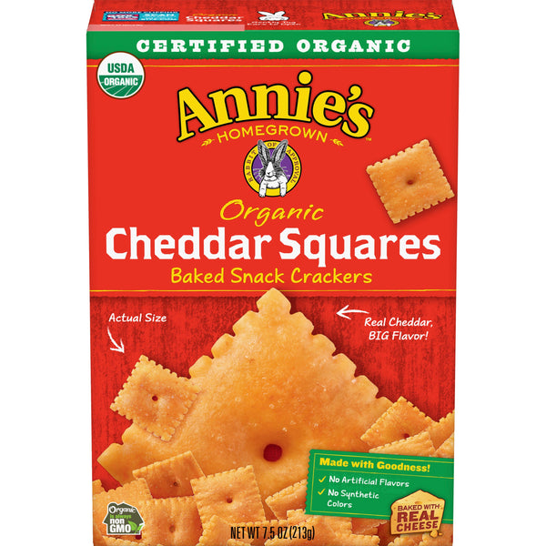 Annie's™ Organic Snack Crackers Box Cheddar Squares 7.5 Ounce Size - 12 Per Case.